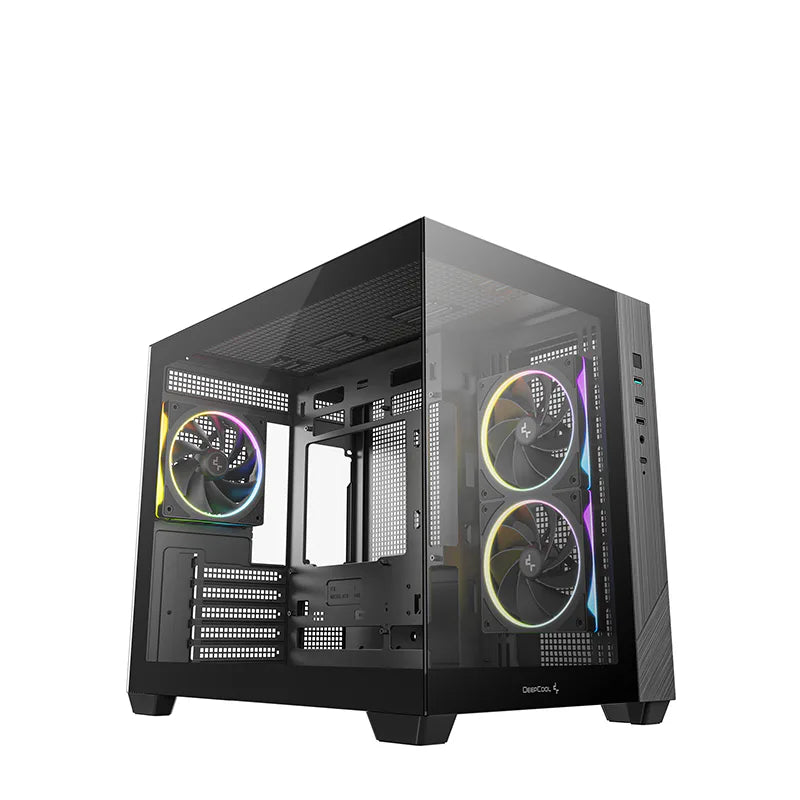 DeepCool CG330 3F ikki bo'lmali Micro-ATX korpus, panoramali shisha