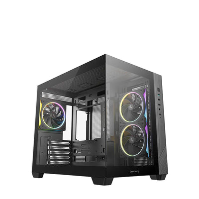 DeepCool CG330 3F ikki bo'lmali Micro-ATX korpus, panoramali shisha