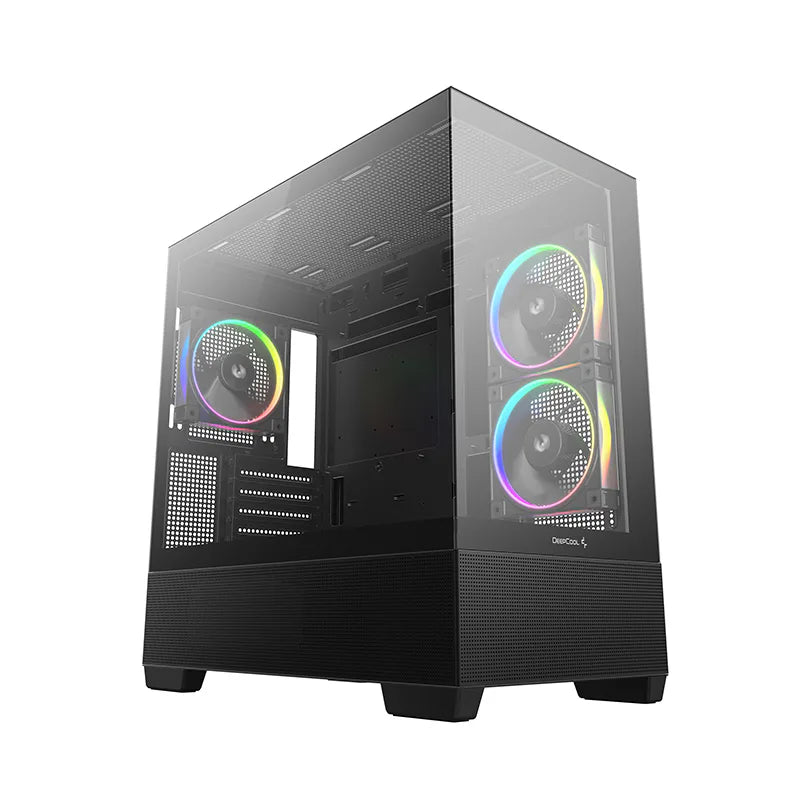 DeepCool CG380 3F qora Micro-ATX korpus, panoramali shisha va ARGB kulerlar