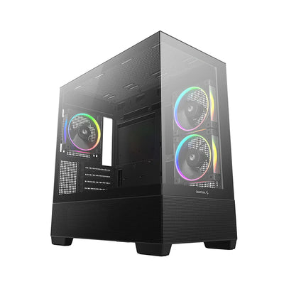 DeepCool CG380 3F qora Micro-ATX korpus, panoramali shisha va ARGB kulerlar