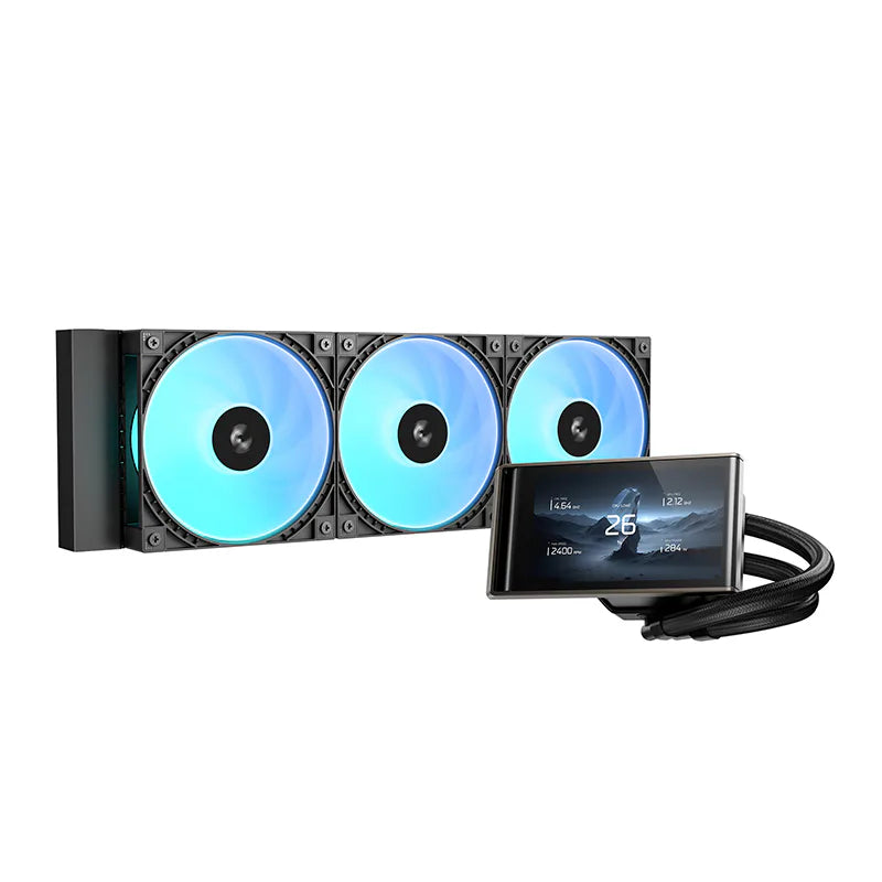 DeepCool LT360 VISION ARGB 360mm suvli kuler, 4.5 dyuymli LCD displeyli nasos bloki