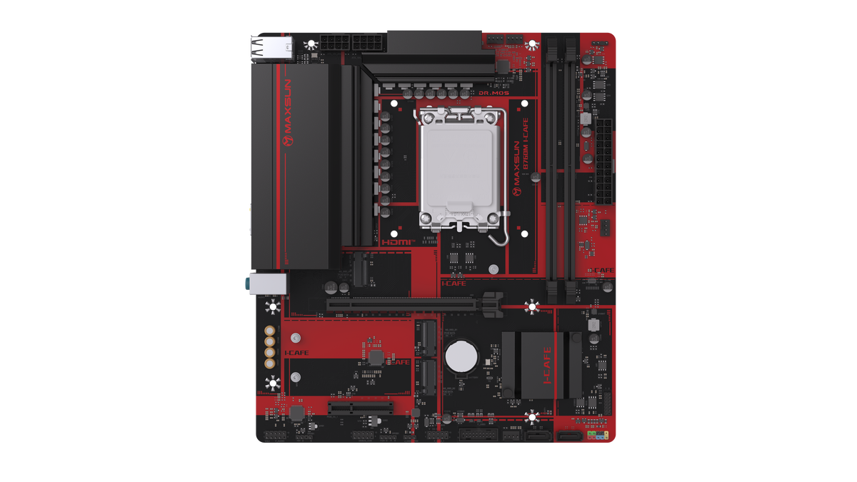 Maxsun B760M I-CAFE DDR5 ona plata, LGA1700, 3 ta M.2, PCIe 5.0, Micro-ATX