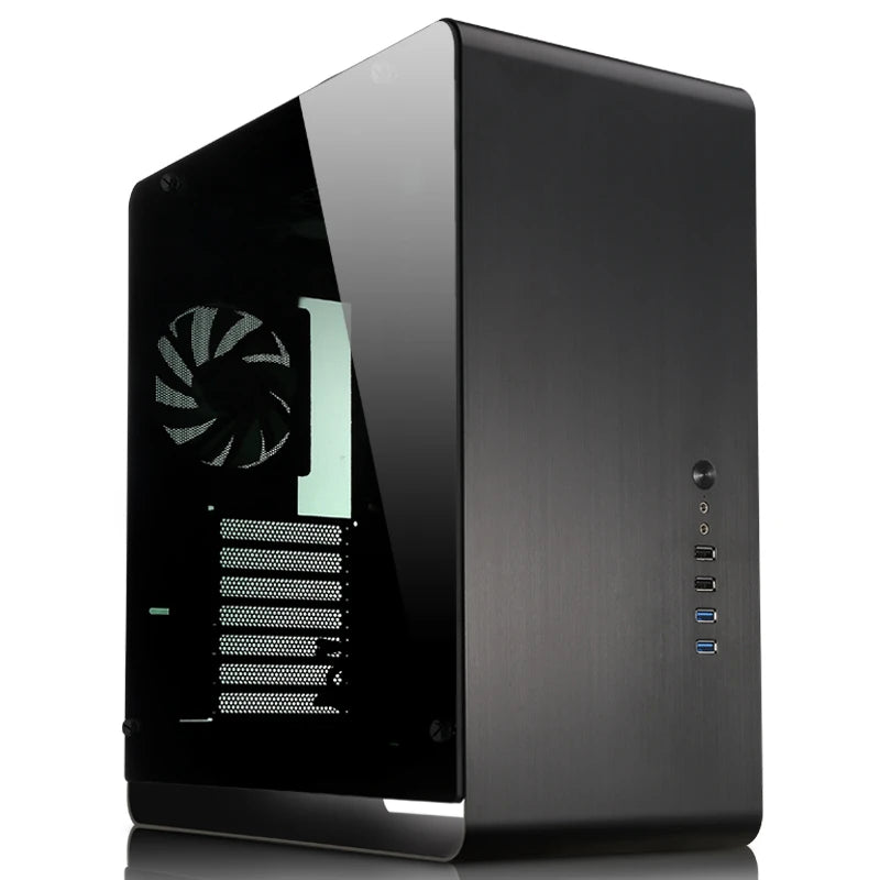 Jonsbo UMX4 qora alyuminiy ATX korpus, shishali yon panel