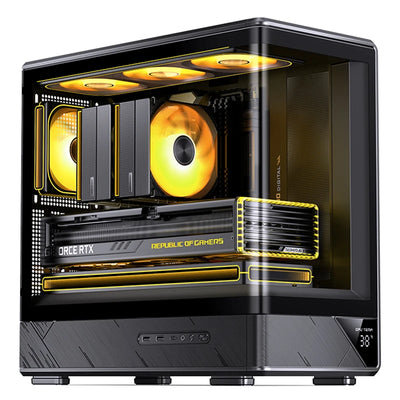 Jonsbo D200 qora Micro-ATX korpus, shishali yon panel