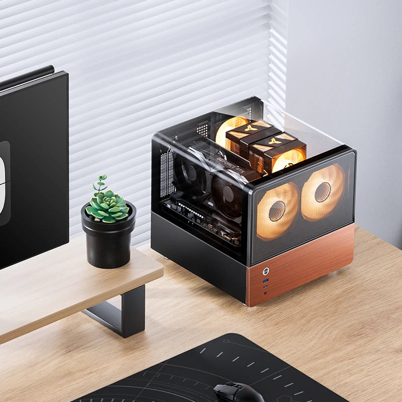 Jonsbo V12 qora Micro-ATX korpus, yog'och panelli