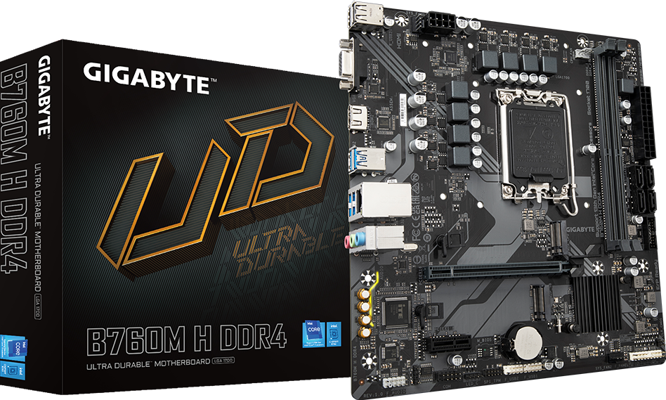 Gigabyte B760M H DDR4 ona plata, LGA1700, 2 ta M.2, Micro-ATX