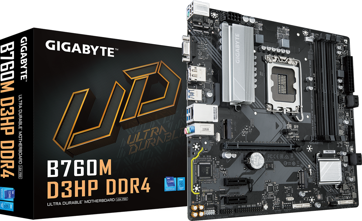 Gigabyte B760M D3HP DDR4 ona plata, LGA1700, 3 ta video chiqish, Micro-ATX
