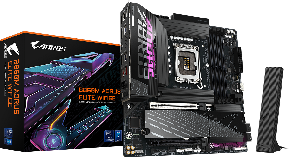 Gigabyte B860M AORUS ELITE WIFI6E DDR5 ona plata, LGA1851, USB4, Micro-ATX