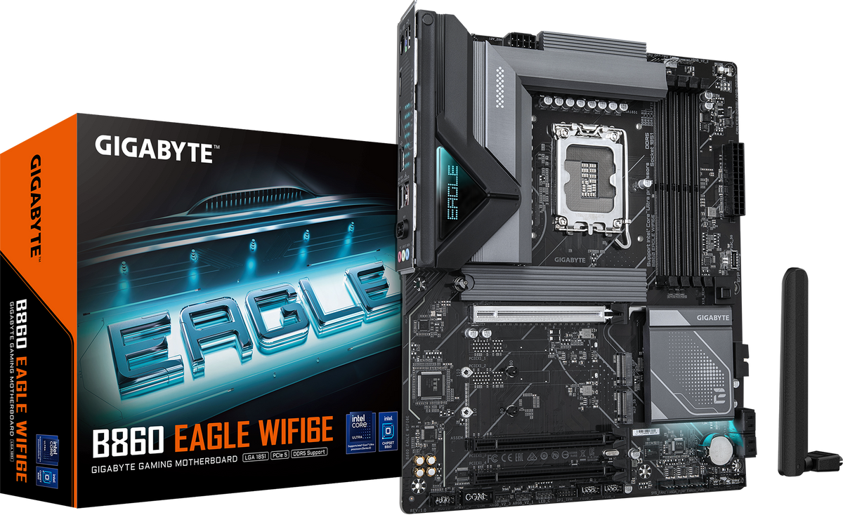 Gigabyte B860 EAGLE WIFI6E DDR5 ona plata, LGA1851, 3 ta M.2, ATX