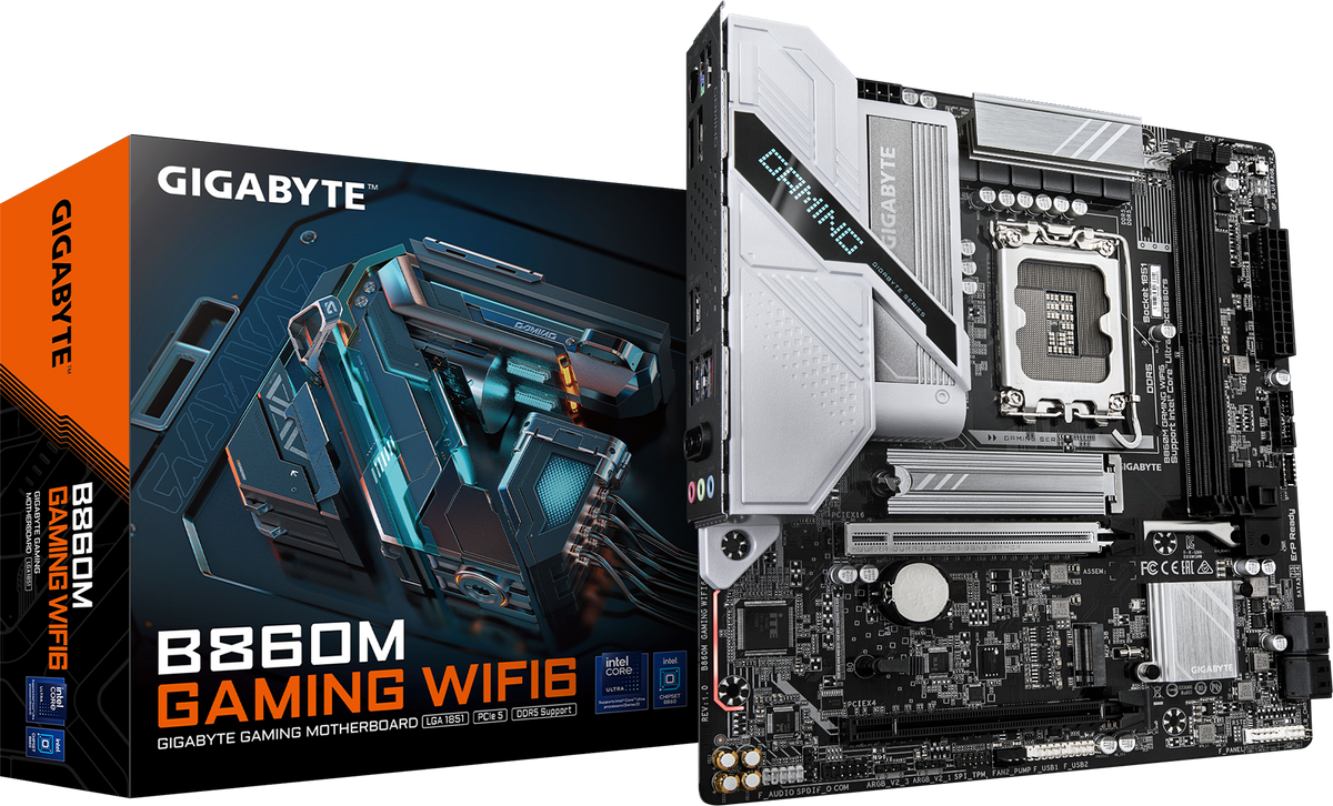 Gigabyte B860M GAMING WIFI6 DDR5 ona plata, LGA1851, Micro-ATX