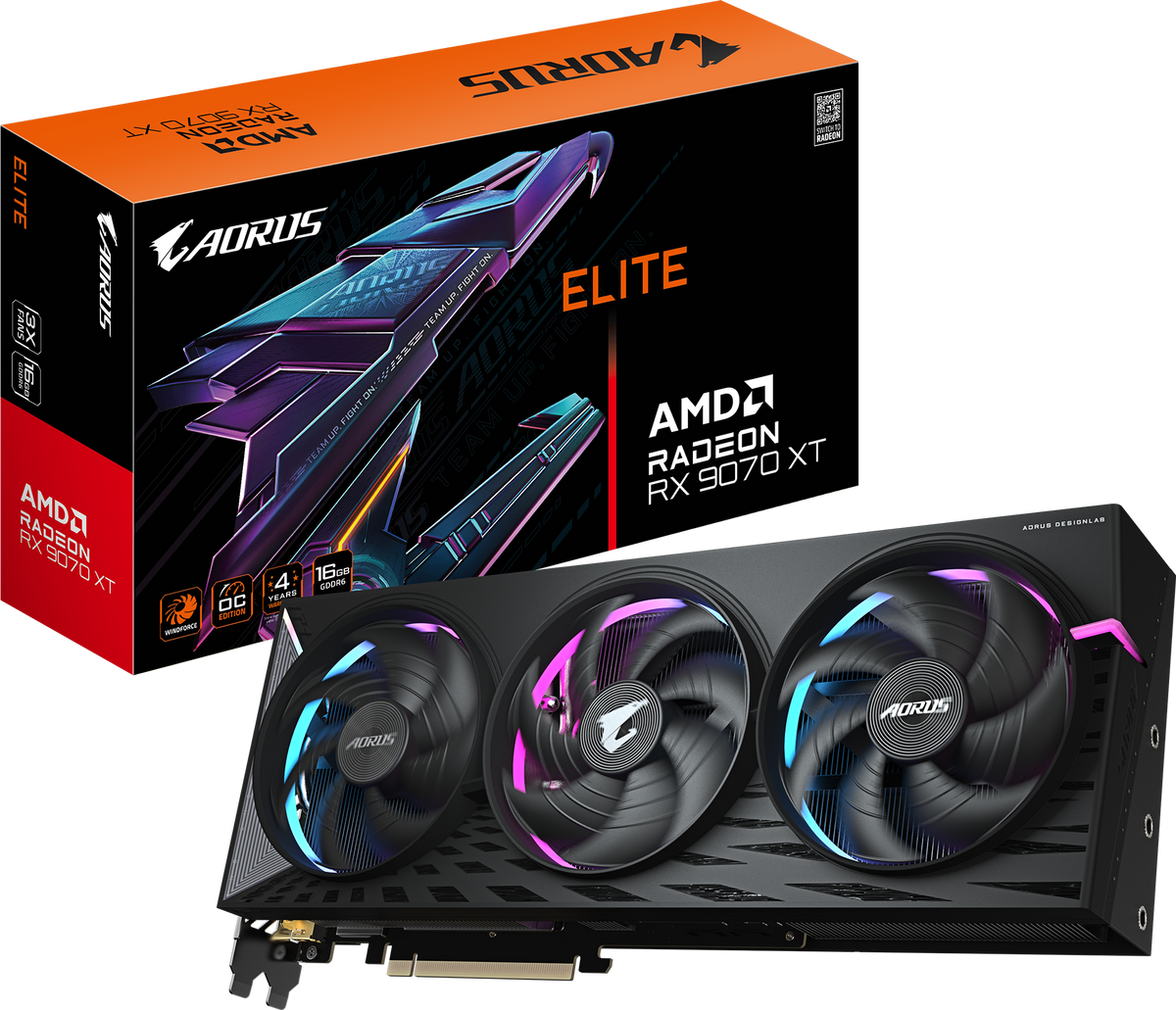 Gigabyte Radeon RX 9070 XT AORUS ELITE videokarta, 16 GB GDDR6