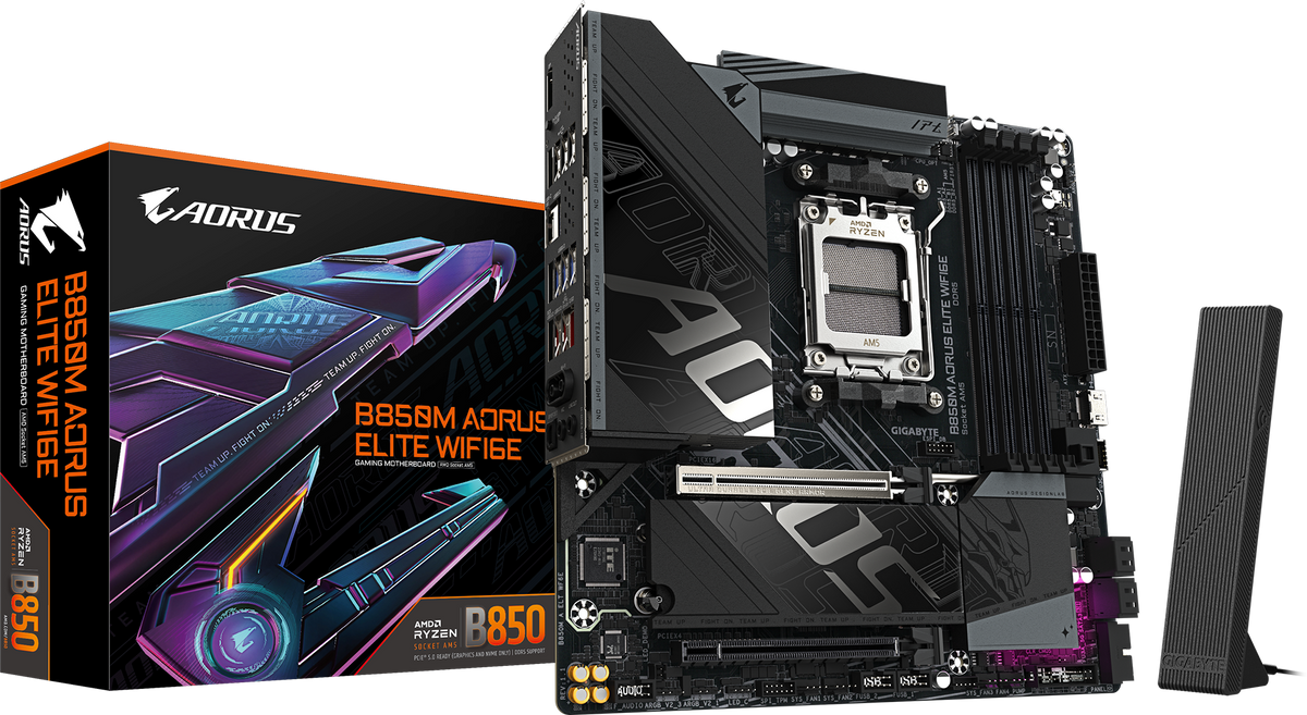 Gigabyte B850M AORUS ELITE WIFI6E DDR5 ona plata, AM5, PCIe 5.0, Micro-ATX