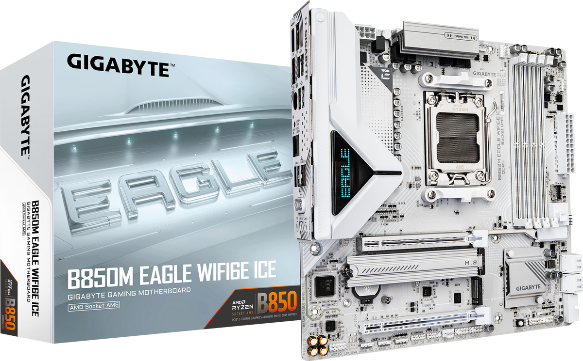 Gigabyte B850M EAGLE WIFI6E ICE DDR5 ona plata, AM5, oq rang, Micro-ATX