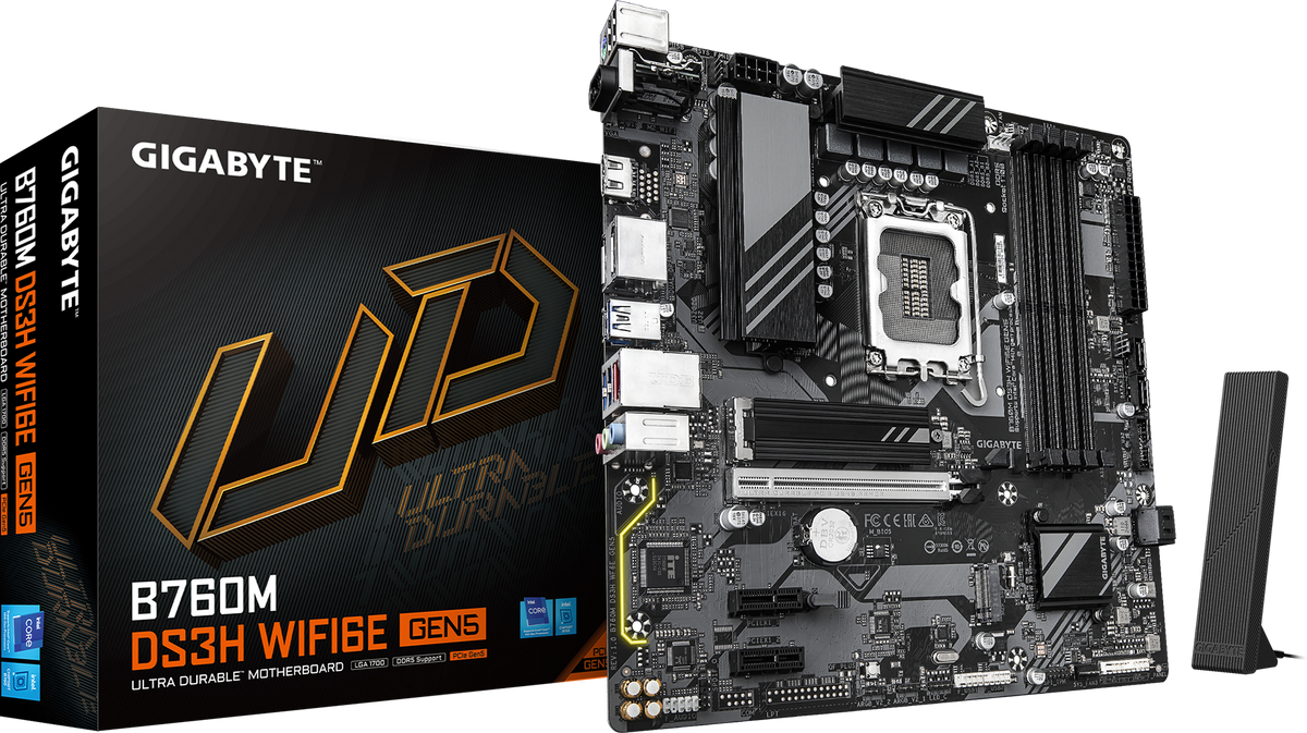 Gigabyte B760M DS3H WIFI6E GEN5 DDR5 ona plata, LGA1700, Wi-Fi 6E, Micro-ATX