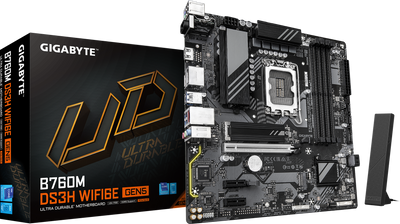 Gigabyte B760M DS3H WIFI6E GEN5 DDR5 ona plata, LGA1700, Wi-Fi 6E, Micro-ATX