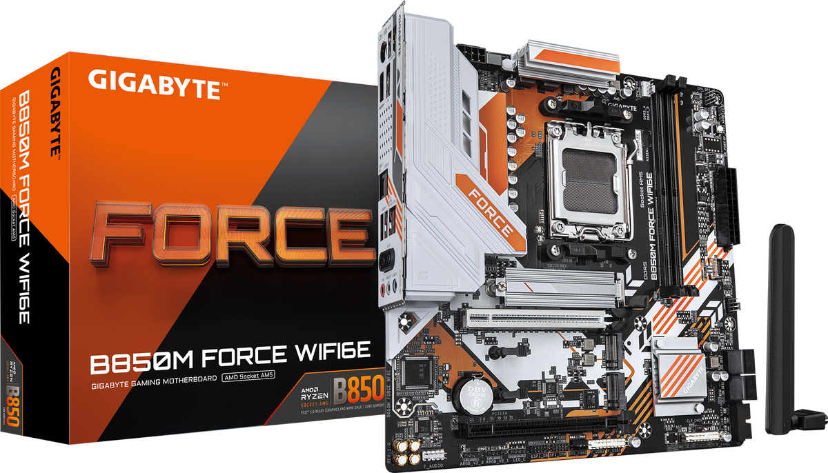 Gigabyte B850M FORCE WIFI6E DDR5 ona plata, AM5, Wi-Fi 6E, Micro-ATX