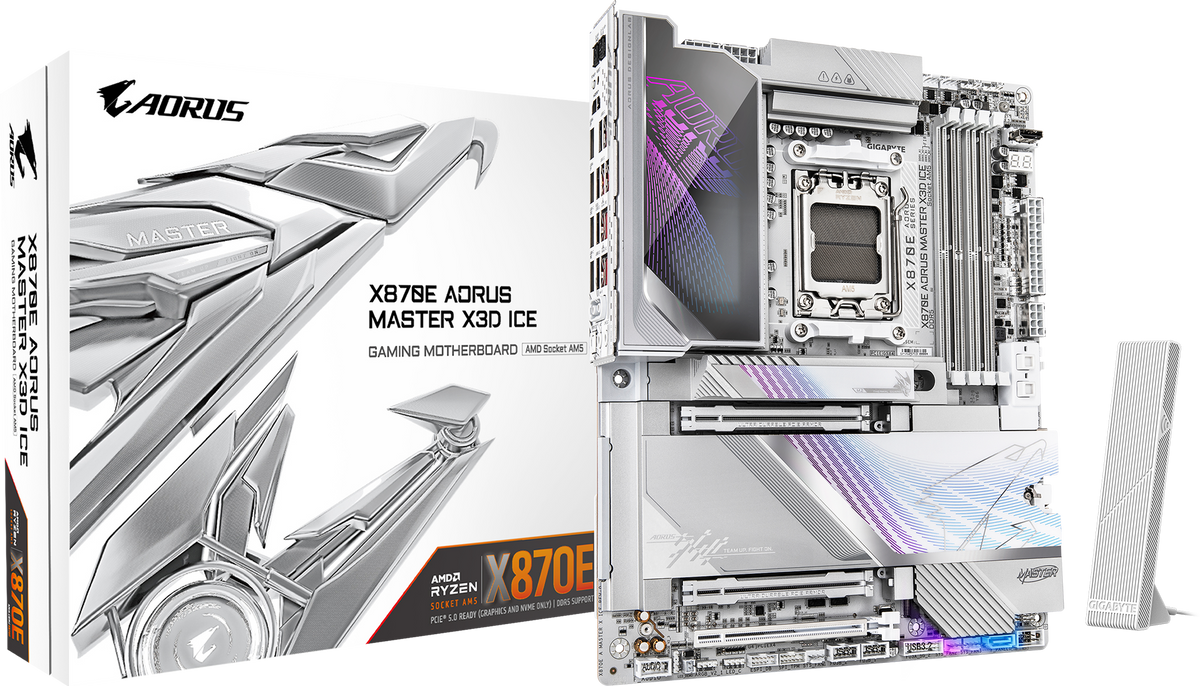 Gigabyte X870E AORUS MASTER X ICE DDR5 ona plata, AM5, 5 ta M.2, oq rang, ATX