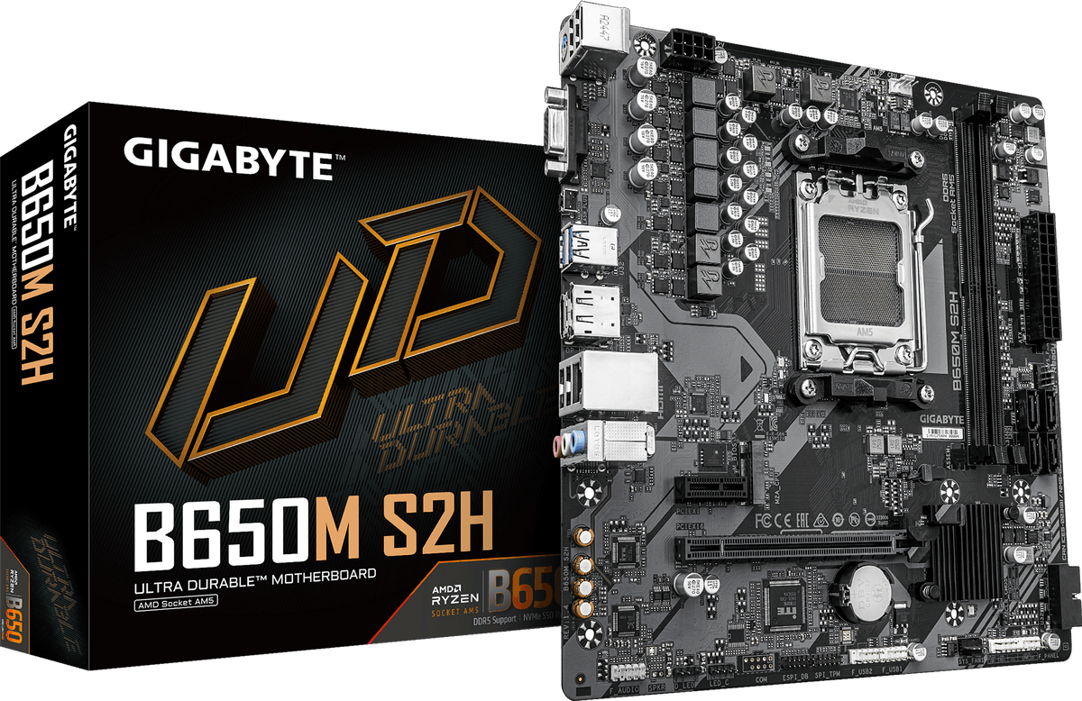 Gigabyte B650M S2H DDR5 ona plata, AM5, 3 ta video chiqish, Micro-ATX