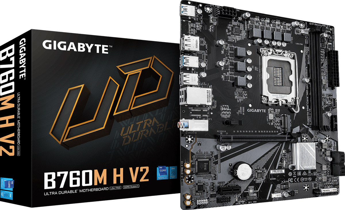 Gigabyte B760M H V2 DDR5 ona plata, LGA1700, oldida Type-C, Micro-ATX