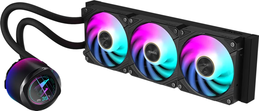 Gigabyte AORUS WATERFORCE X II 360 suvli kuler, nasos blokida LCD displey