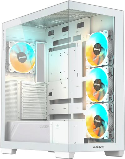 Gigabyte C500PI ST oq ATX korpus, ARGB kulerlar va shishali yon panel