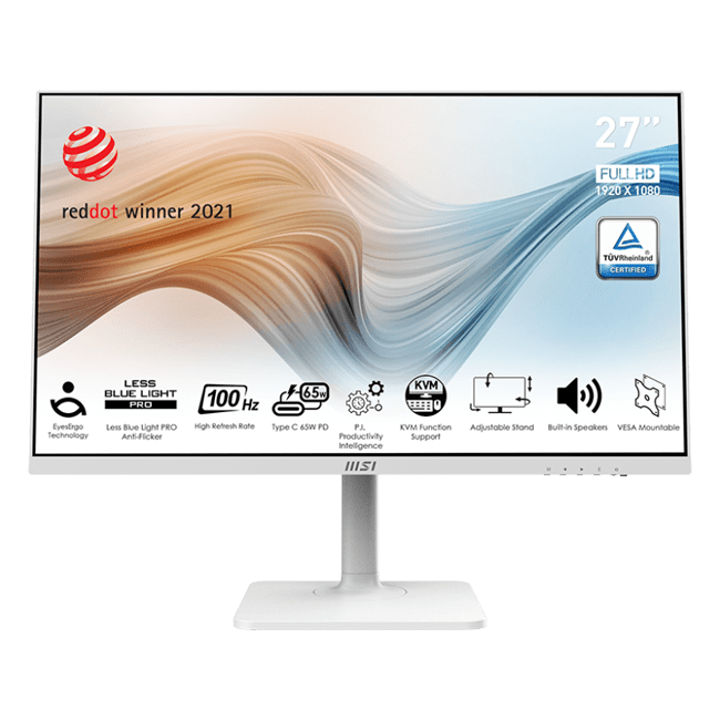 MSI - 27" Modern MD272XPW Monitor, IPS, 1mc, 100hz, FHD (1920x1080), HDMI+DP+TypeC, KVM, HAS, White
