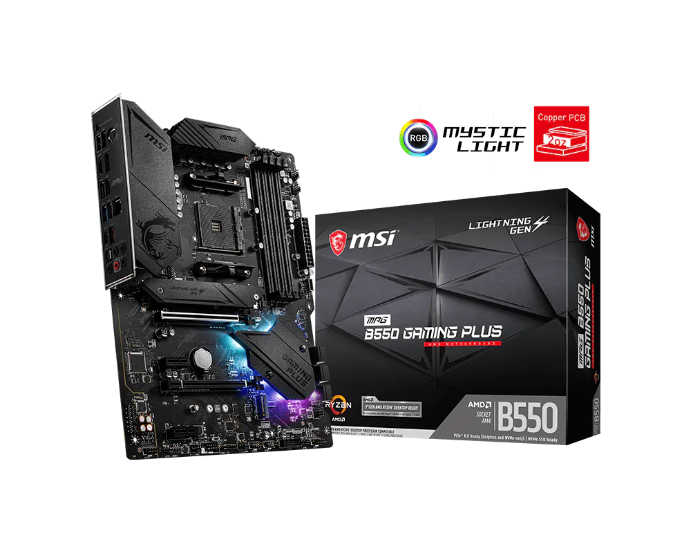 MSI MPG B550 GAMING PLUS DDR4 ona plata, AM4, 2 ta M.2, ATX