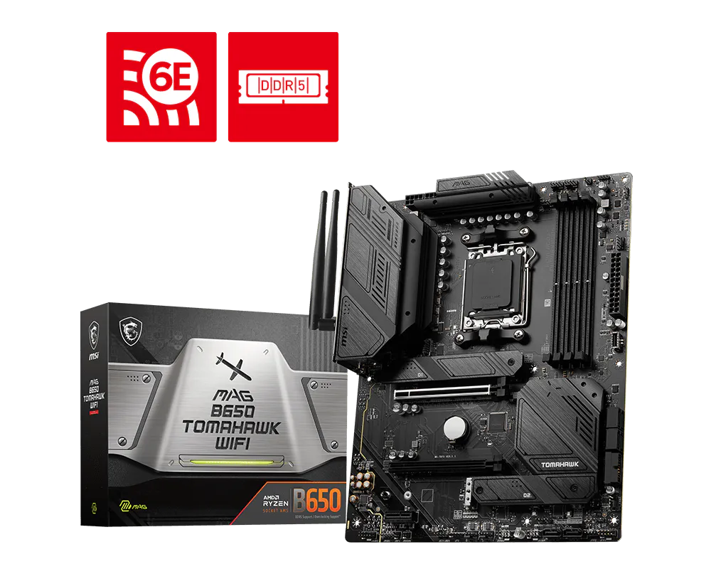 MSI MAG B650 TOMAHAWK WIFI DDR5 ona plata, AM5, 3 ta M.2, Wi-Fi 6E, ATX