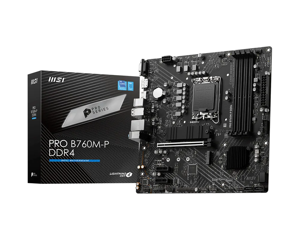 MSI PRO B760M-P DDR4 ona plata, LGA1700, 2 ta M.2, Micro-ATX