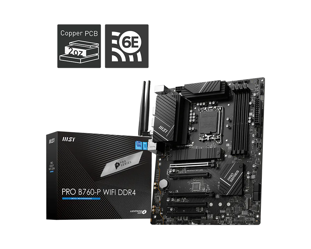 MSI PRO B760-P WIFI DDR4 ona plata, LGA1700, Wi-Fi 6E, ATX