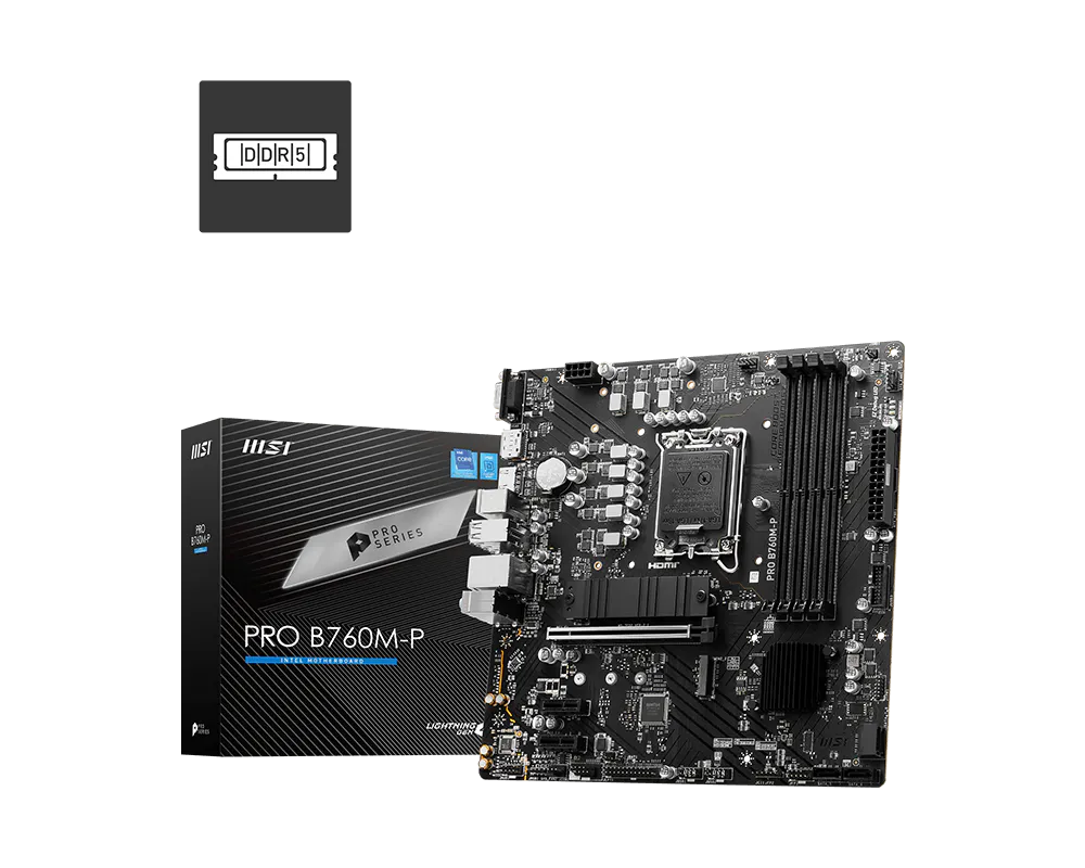 MSI PRO B760M-P DDR5 ona plata, LGA1700, 2 ta M.2, Micro-ATX