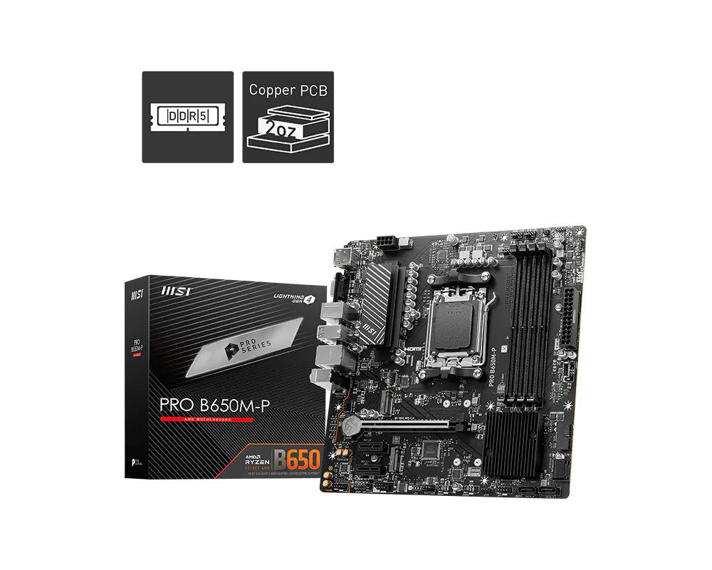 MSI PRO B650M-P DDR5 ona plata, AM5, 2 ta M.2, Micro-ATX