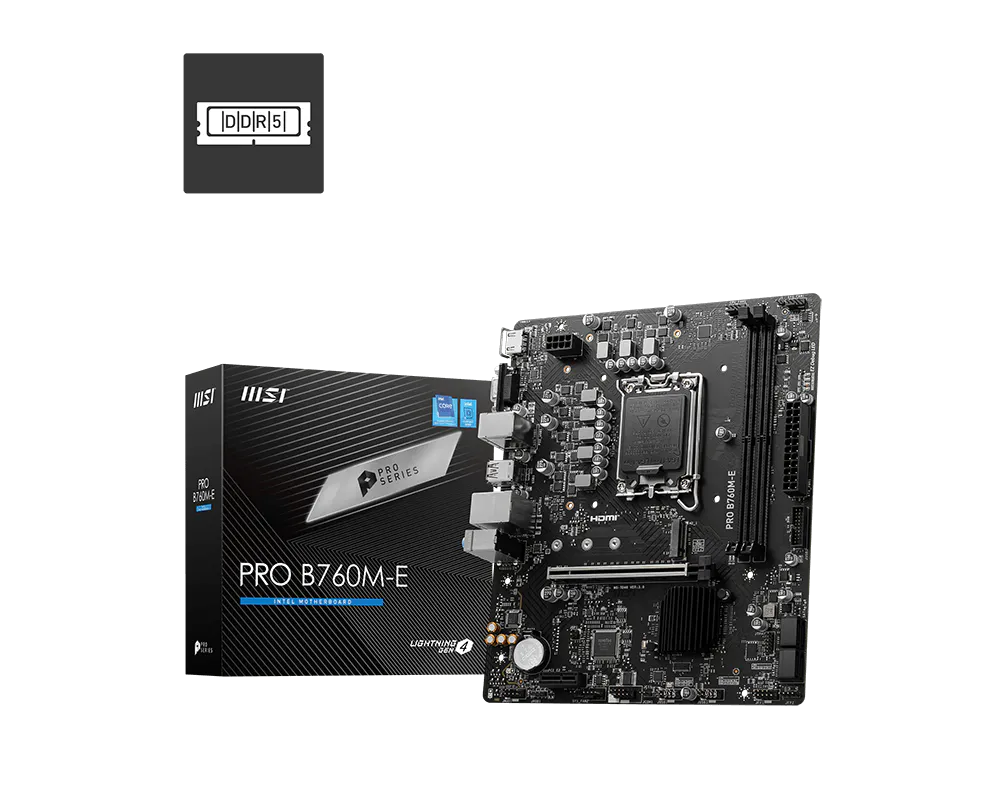 MSI PRO B760M-E DDR5 ona plata, LGA1700, Micro-ATX