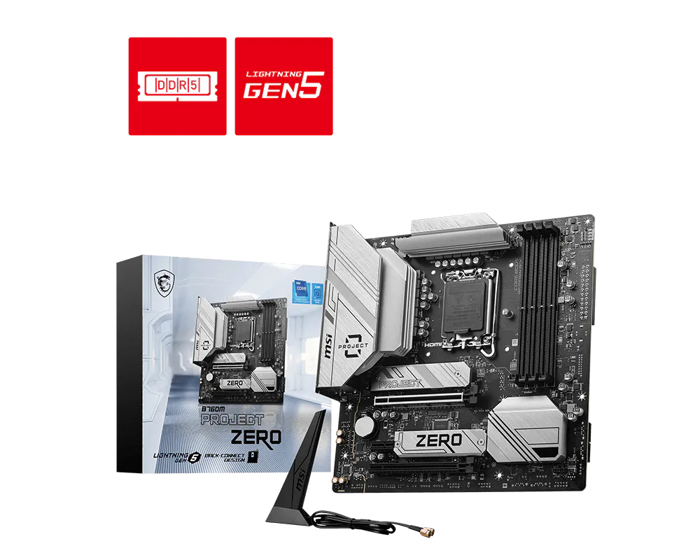 MSI B760M PROJECT ZERO DDR5 ona plata, LGA1700, yashirin konnektorlar, Micro-ATX