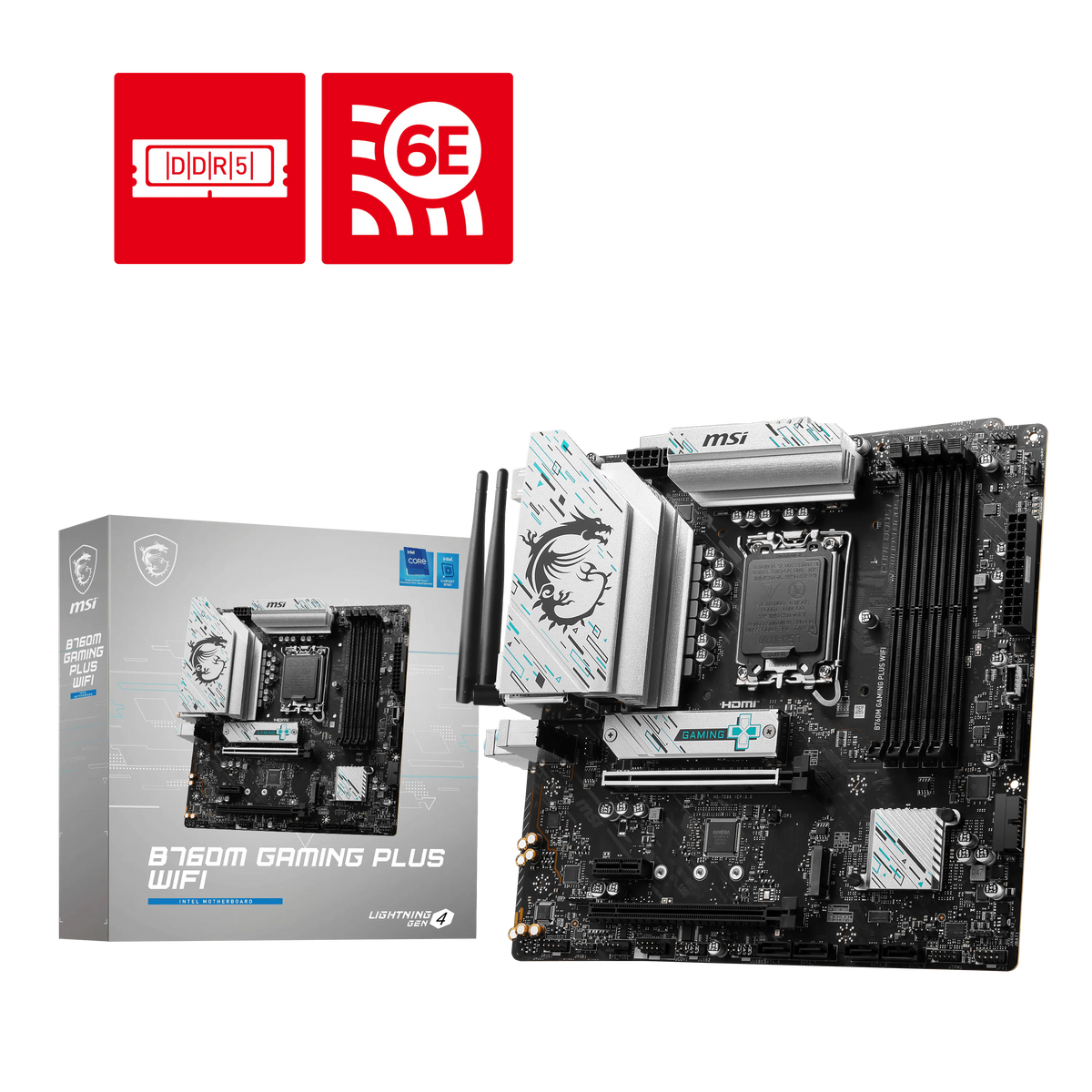 MSI B760M GAMING PLUS WIFI DDR5 ona plata, LGA1700, Wi-Fi 6E, Micro-ATX