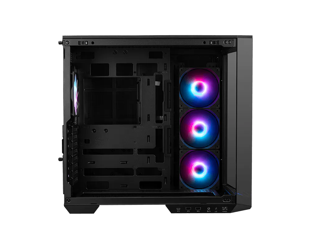 MSI MAG PANO 100R PZ qora ATX korpus, 270 daraja panoramali shisha va ARGB kulerlar