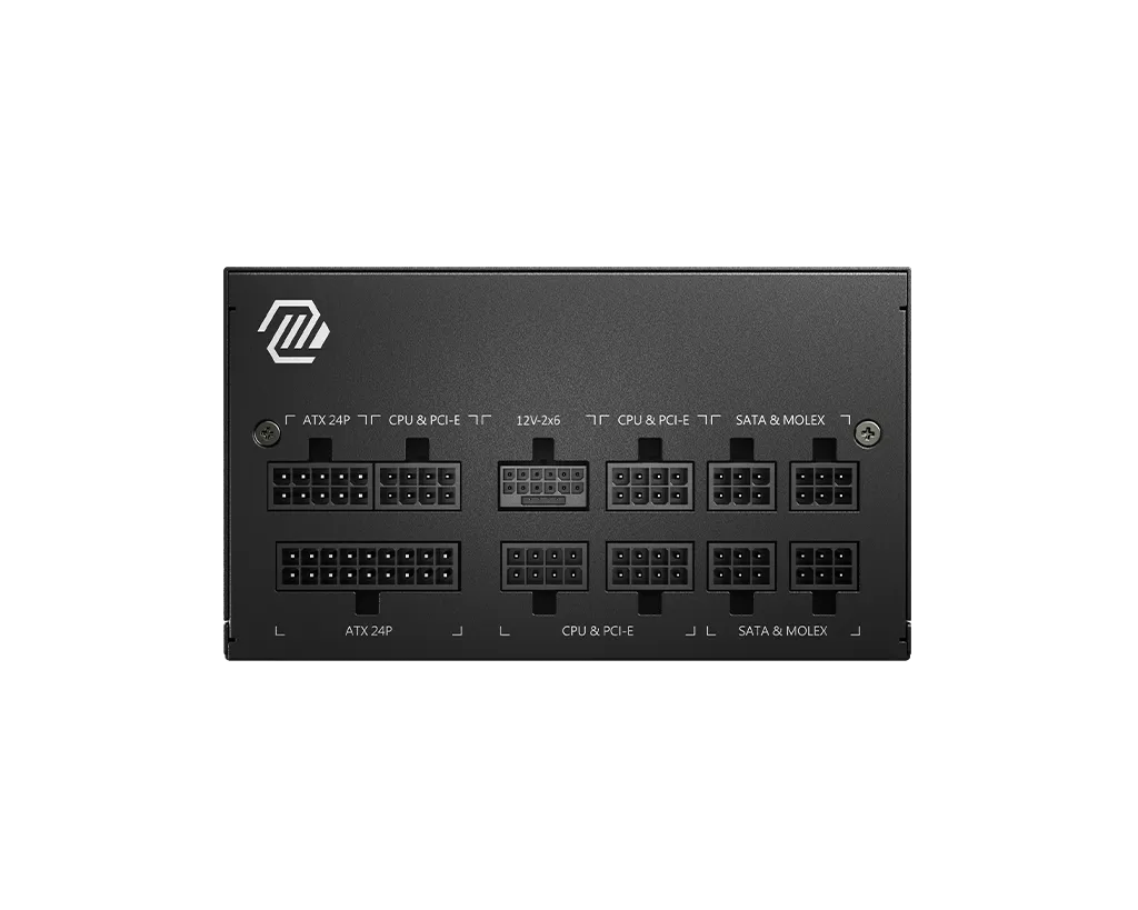 MSI MAG A750GL PCIE5 750W to'liq modulli 80 PLUS Gold quvvat bloki, konnektor paneli