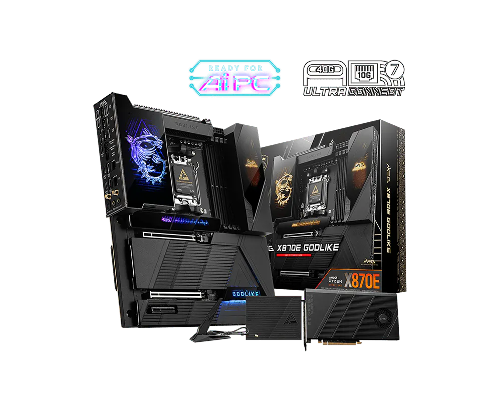MSI MEG X870E GODLIKE DDR5 ona plata, AM5, 5 ta M.2, 10G LAN, E-ATX
