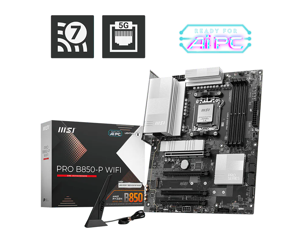 MSI PRO B850-P WIFI DDR5 ona plata, AM5, 3 ta M.2, Wi-Fi 7, ATX