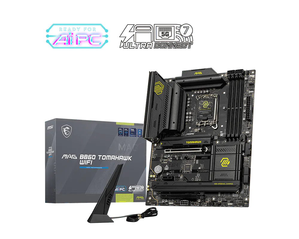 MSI MAG B860 TOMAHAWK WIFI DDR5 ona plata, LGA1851, Wi-Fi 7, ATX