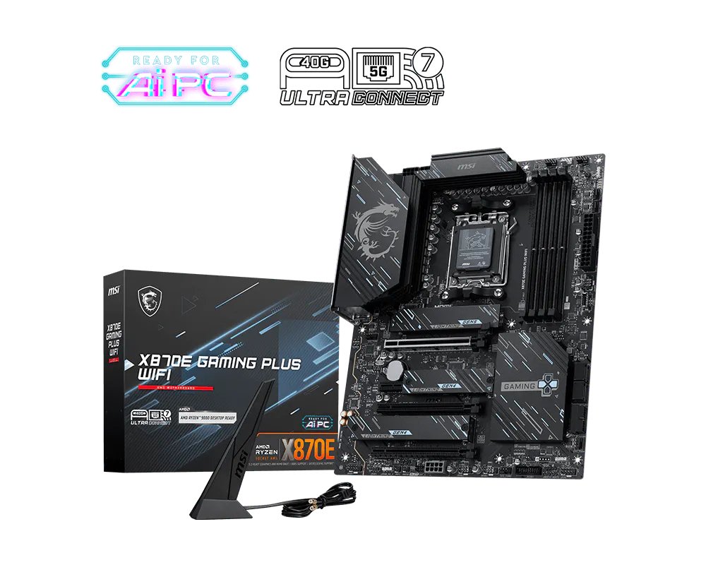 MSI X870E GAMING PLUS WIFI DDR5 ona plata, AM5, USB4, Wi-Fi 7, ATX