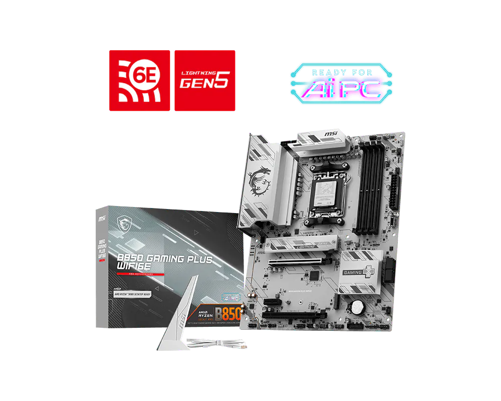 MSI B850 GAMING PLUS WIFI6E DDR5 ona plata, AM5, PCIe 5.0 M.2, ATX