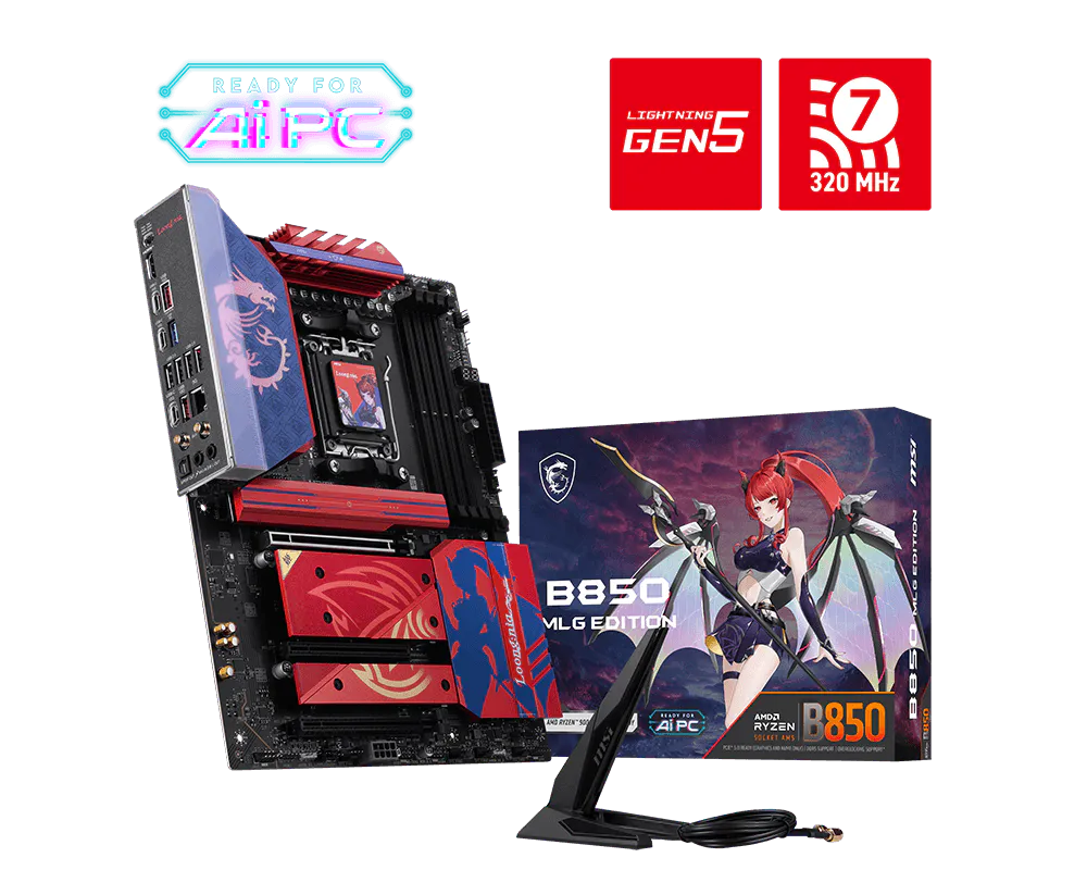 MSI B850 MLG EDITION DDR5 ona plata, AM5, 4 ta M.2, Wi-Fi 7, ATX