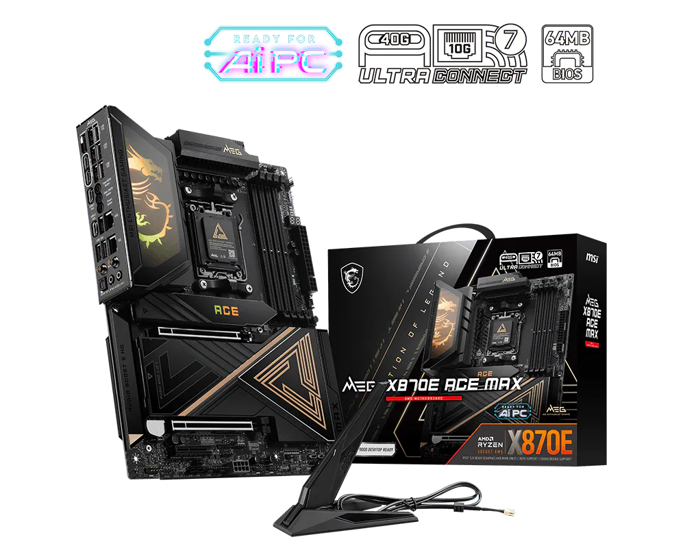 MSI MEG X870E ACE MAX DDR5 ona plata, AM5, 5 ta M.2, 10G LAN, ATX
