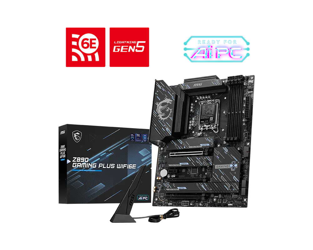 MSI Z890 GAMING PLUS WIFI6E DDR5 ona plata, LGA1851, 4 ta M.2, ATX