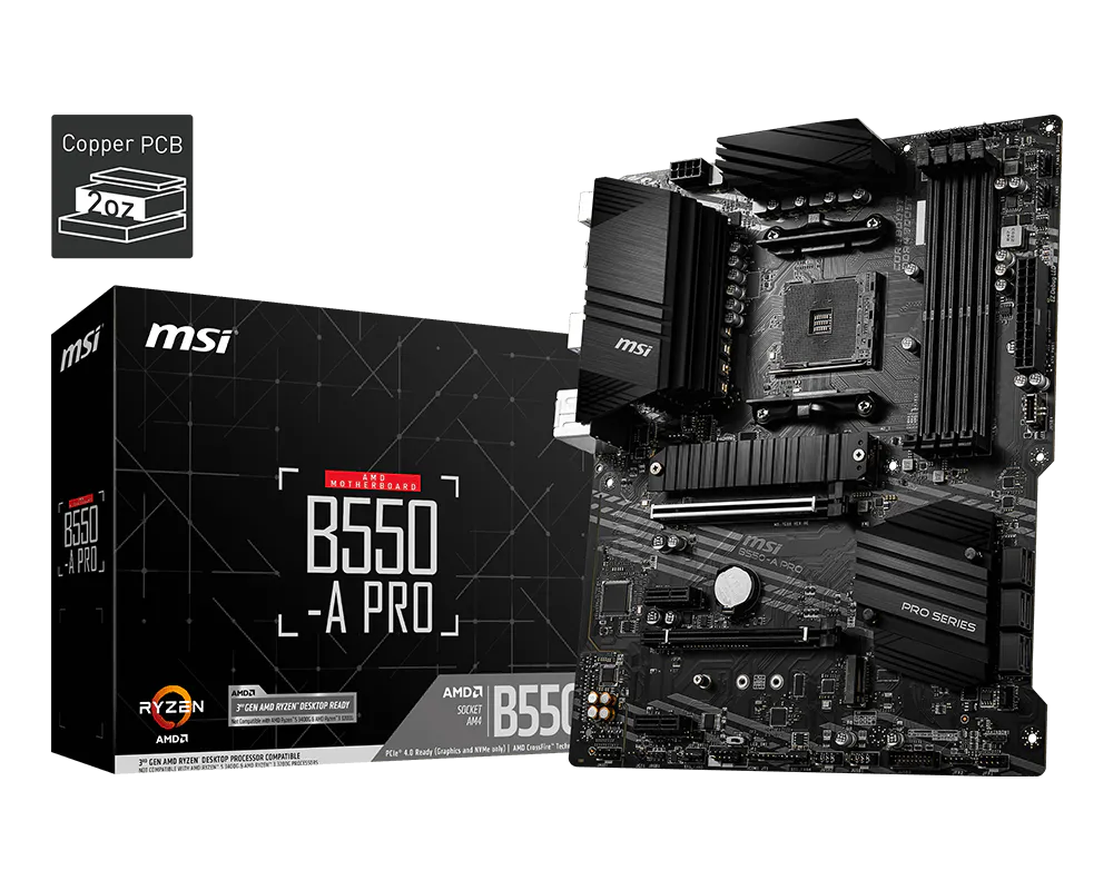 MSI B550-A PRO DDR4 ona plata, AM4, 2 ta M.2, ATX