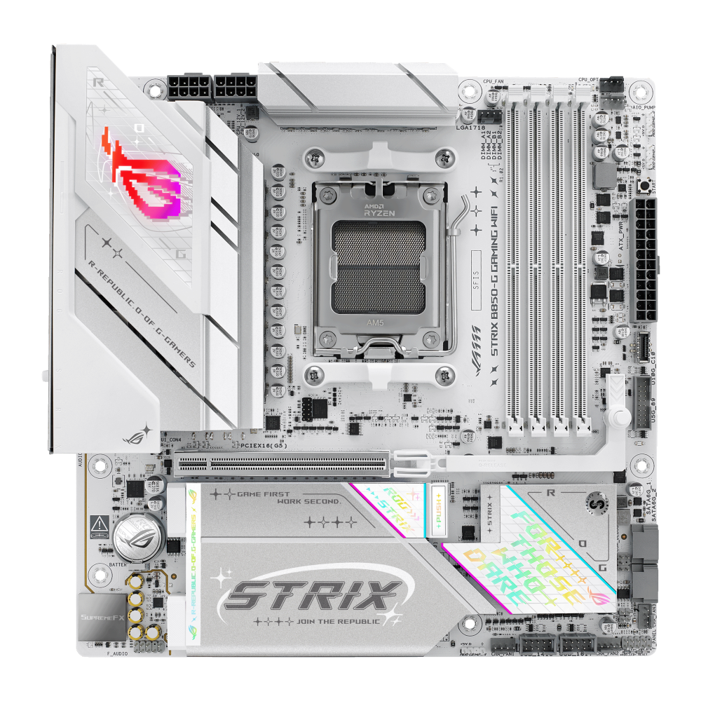 ASUS ROG STRIX B850-G GAMING WIFI ona plata, AM5, 4 ta M.2, Micro-ATX